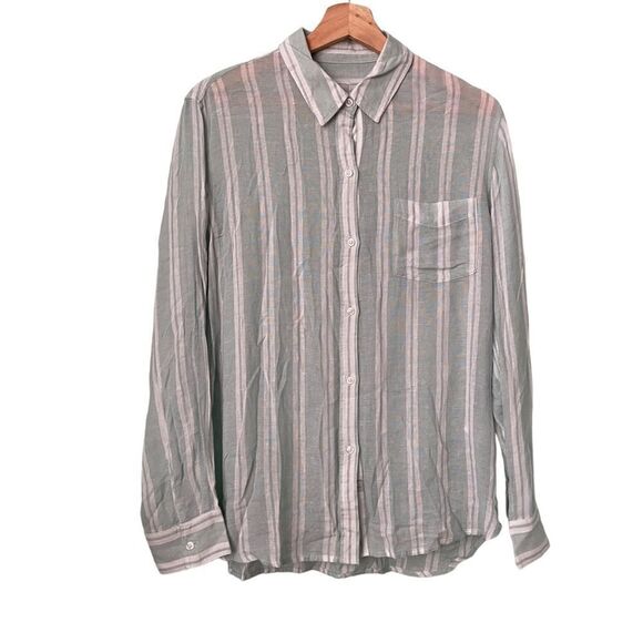 Rails Juniper Stripe Charli Front Button Sheer Shirt in Size Medium - Picture 3 of 11